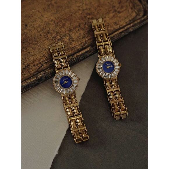 Gold And Blue Faux Rhinestone Vintage Women’s Round Watch main image 5